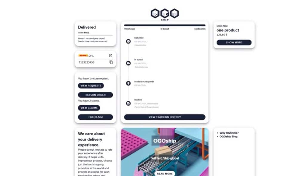order monitoring with OGOship tracking