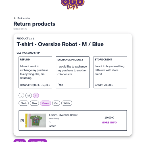 OGOship returns exchange screenshot